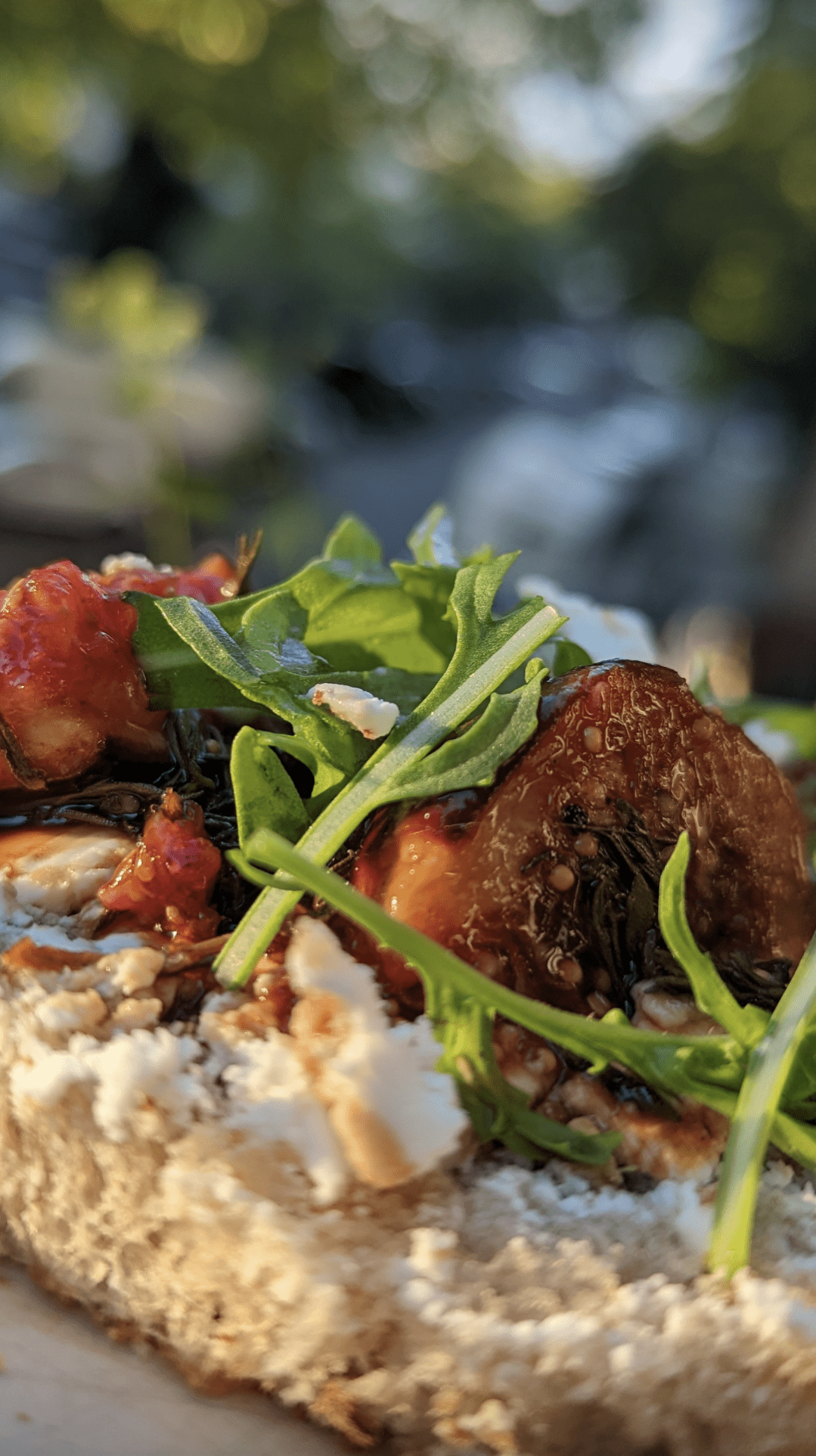 Geschmorte Feigen auf Landbrot mit Rucola, Honig &amp; Ziegenfrischkäse ...